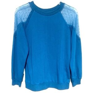 Venus Teal Sweater Lightweight Med Sheer Sleeve Crewneck Soft Knit Spring Casual